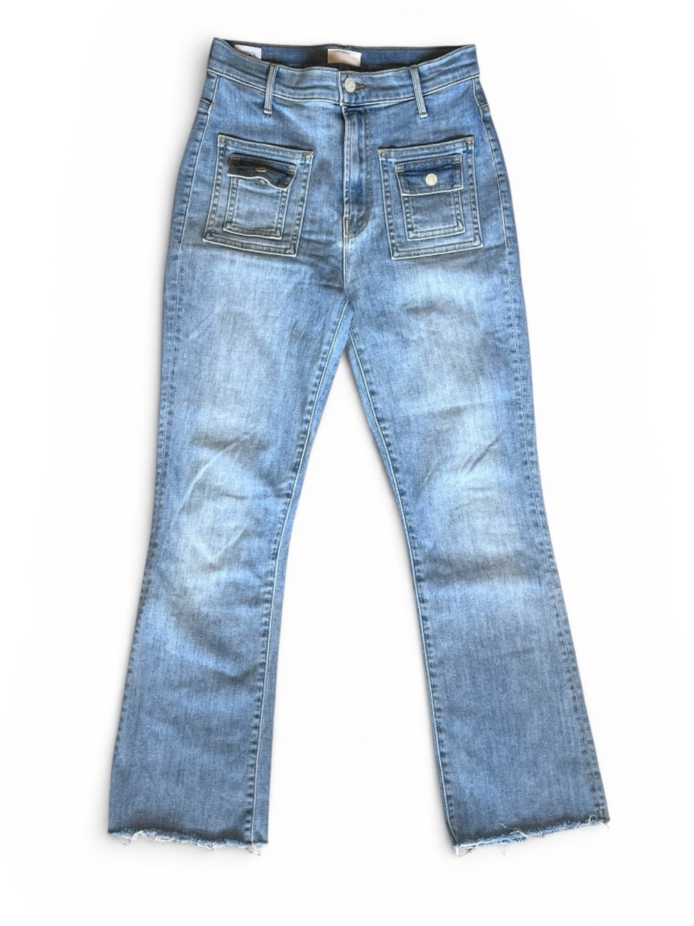 Mother Women’s Sz 24 High Rise Snap Hustler Jeans Ankle Fray Light Wash Stretch